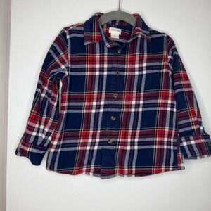 Crewcuts Boys Plaid Flannel Shirt Size 2 Red Navy Yellow Button Down